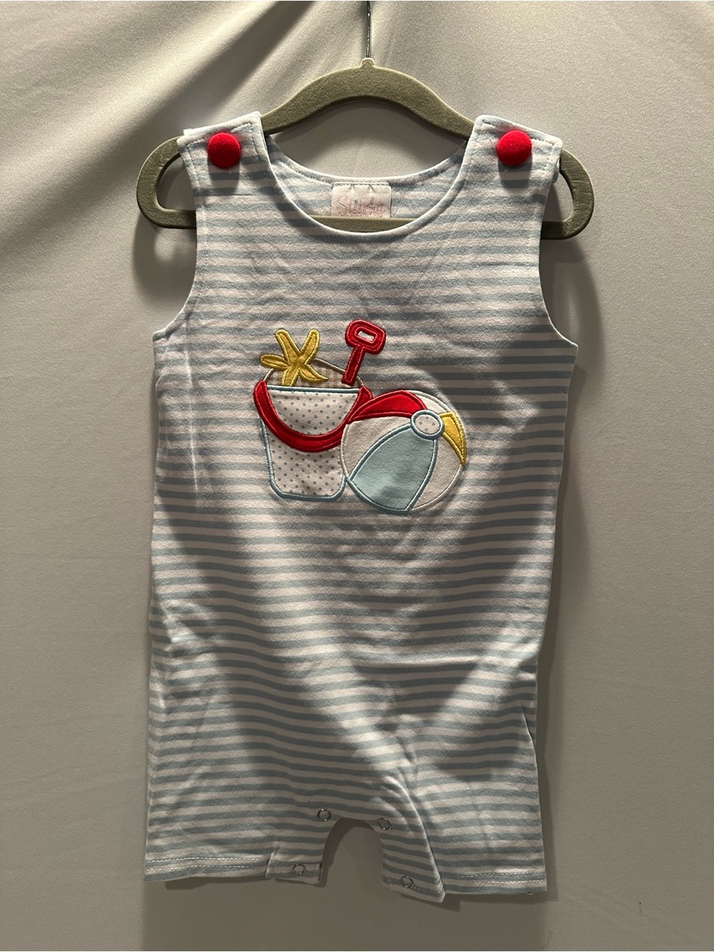 Blue & White Striped Kids Romper with Beach Applique - Unbranded